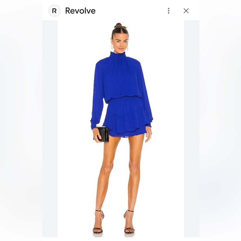 X REVOLVE KRISA Smocked Turtleneck Dress in Azurite